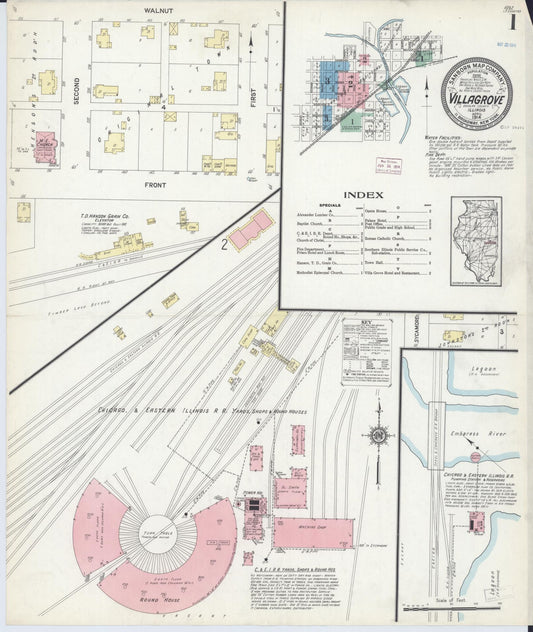Sanborn Fire Insurance Map from Villa Grove, Douglas County, Illinois (1914), Sheet #0001 - Historic Sanborn Fire Insurance Map Print, vintage old map wall art, antique decor, genealogy gift, Illinois Illinois map