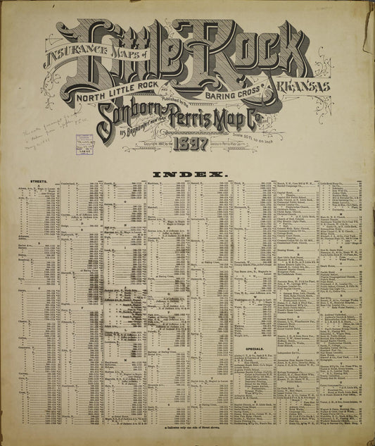 Sanborn Fire Insurance Map from Little Rock, Pulaski County, Arkansas (1897), Sheet #0001 - Historic Sanborn Fire Insurance Map Print, vintage old map wall art, antique decor, genealogy gift, Arkansas Arkansas map