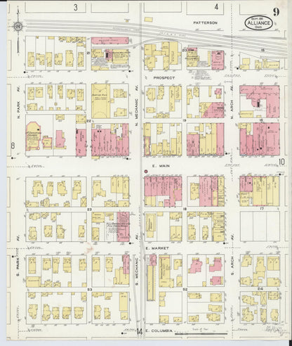 Sanborn Fire Insurance Map from Alliance, Stark County, Ohio (1911), Sheet #0009 - Complete Map Set gallery image, historic Sanborn map, vintage wall art, Ohio Ohio