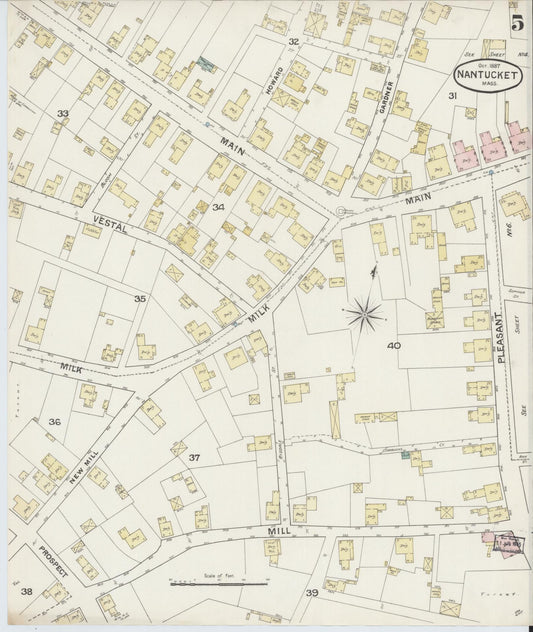Sanborn Fire Insurance Map from Nantucket, Nantucket County, Massachusetts (1887), Sheet #0005 - Historic Sanborn Fire Insurance Map Print, vintage old map wall art, antique decor, genealogy gift, Massachusetts Massachusetts map