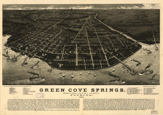 Green Cove Springs, county seat of Clay County, Florida. 1885. (1885) – Historic Bird’s-Eye View Panorama Print