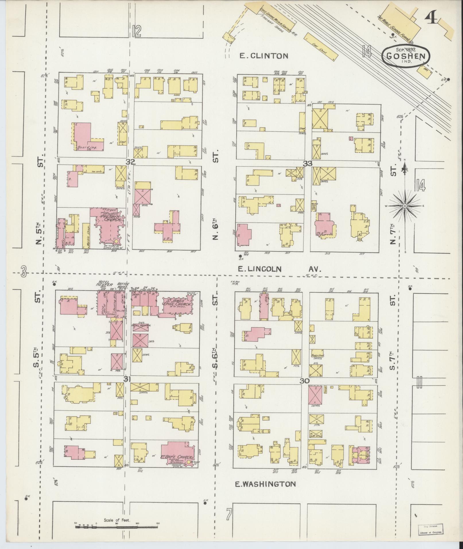 Sanborn Fire Insurance Map from Goshen, Elkhart County, Indiana (1892), Sheet #0004 - Complete Map Set gallery image, historic Sanborn map, vintage wall art, Indiana Indiana
