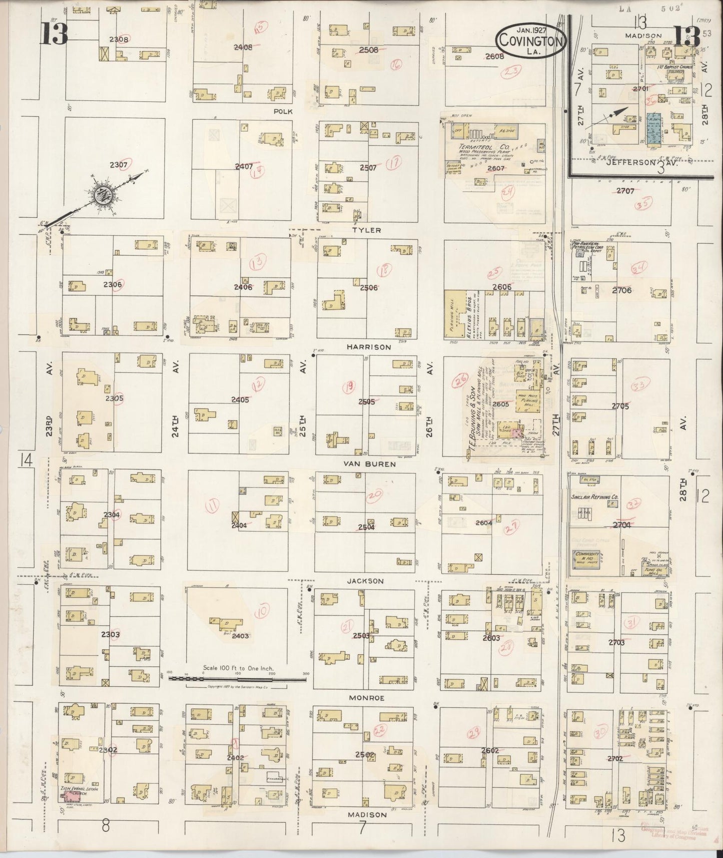 Sanborn Fire Insurance Map from Covington, Saint Tammany Parish, Louisiana (1941), Sheet #0013 - Historic Sanborn Fire Insurance Map Print, vintage old map wall art, antique decor, genealogy gift, Louisiana Louisiana map