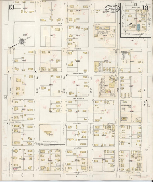 Sanborn Fire Insurance Map from Covington, Saint Tammany Parish, Louisiana (1941), Sheet #0013 - Historic Sanborn Fire Insurance Map Print, vintage old map wall art, antique decor, genealogy gift, Louisiana Louisiana map