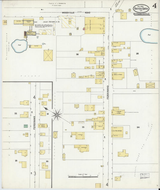 Sanborn Fire Insurance Map from Bayou Sara, West Feliciana Parish, Louisiana (1904), Sheet #0004 - Historic Sanborn Fire Insurance Map Print, vintage old map wall art, antique decor, genealogy gift, Louisiana Louisiana map