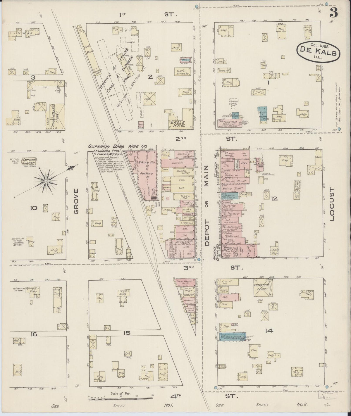 Sanborn Fire Insurance Map from De Kalb, De Kalb County, Illinois (1885), Sheet #0003 - Complete Map Set gallery image, historic Sanborn map, vintage wall art, Illinois Illinois