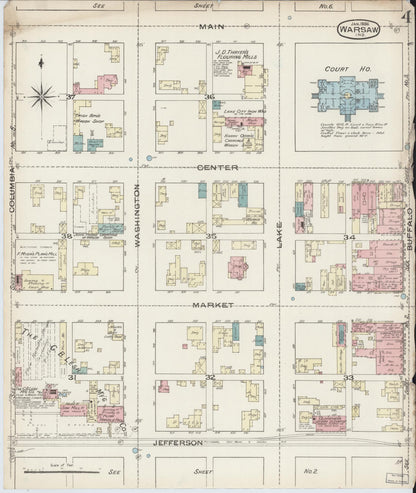 Sanborn Fire Insurance Map from Warsaw, Kosciusko County, Indiana (1886), Sheet #0004 - Historic Sanborn Fire Insurance Map Print, vintage old map wall art, antique decor, genealogy gift, Indiana Indiana map