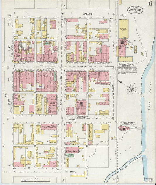 Sanborn Fire Insurance Map from Mount Vernon, Posey County, Indiana (1899), Sheet #0006 - Historic Sanborn Fire Insurance Map Print, vintage old map wall art, antique decor, genealogy gift, Indiana Indiana map