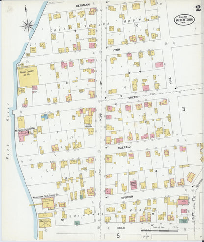 Sanborn Fire Insurance Map from Watertown, Jefferson County, Wisconsin (1901), Sheet #0002 - Historic Sanborn Fire Insurance Map Print, vintage old map wall art, antique decor, genealogy gift, Wisconsin Wisconsin map