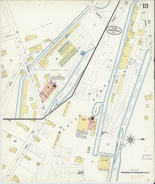 Sanborn Fire Insurance Map from Sandy Hill, Washington County, New York (1907), Sheet #0013 - Historic Sanborn Fire Insurance Map Print, vintage old map wall art, antique decor, genealogy gift, New York New York map