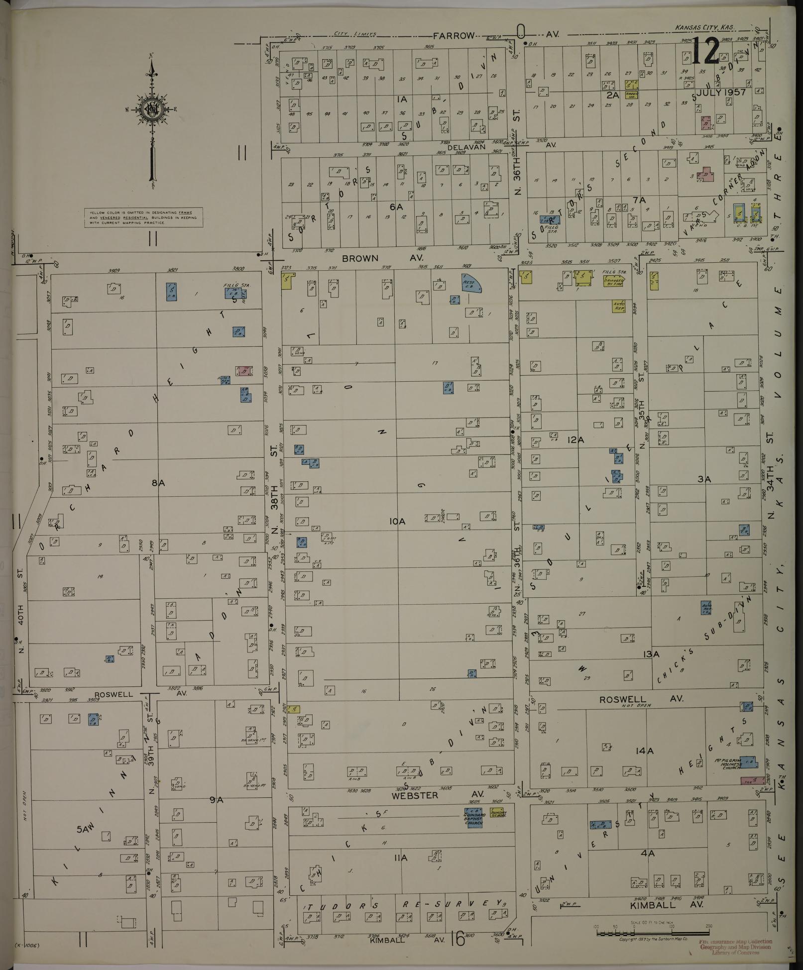 Sanborn Fire Insurance Map from Kansas City, Wyandotte County, Kansas (1957), Sheet #0012 - Complete Map Set gallery image, historic Sanborn map, vintage wall art, Kansas Kansas