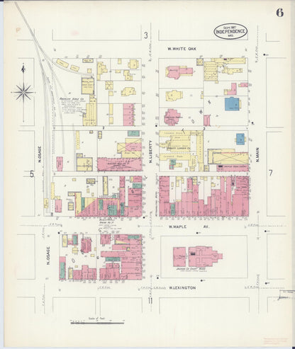Sanborn Fire Insurance Map from Independence, Jackson County, Missouri (1907), Sheet #0006 - Complete Map Set gallery image, historic Sanborn map, vintage wall art, Missouri Missouri