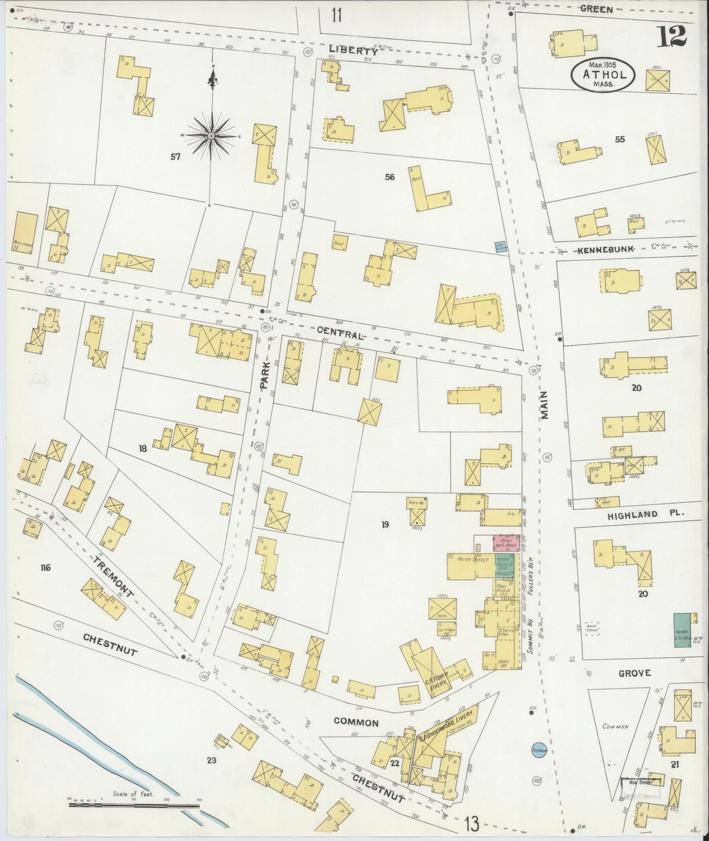 Sanborn Fire Insurance Map from Athol, Worcester County, Massachusetts (1905), Sheet #0012 - Complete Map Set gallery image, historic Sanborn map, vintage wall art, Massachusetts Massachusetts