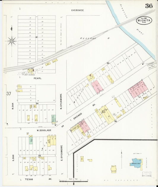 Sanborn Fire Insurance Map from Wichita, Sedgwick County, Kansas (1897), Sheet #0036 - Historic Sanborn Fire Insurance Map Print, vintage old map wall art, antique decor, genealogy gift, Kansas Kansas map