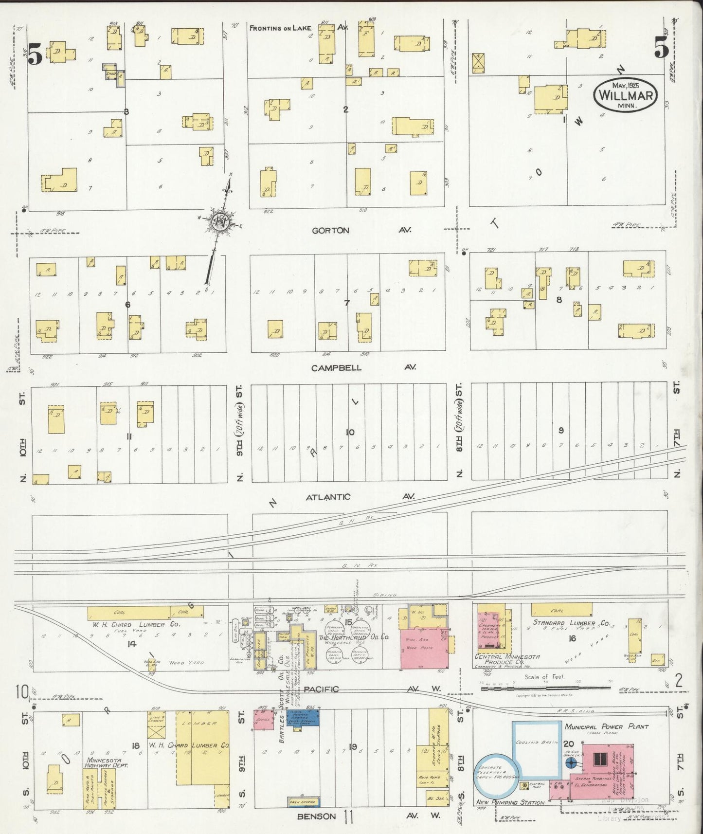 Sanborn Fire Insurance Map from Willmar, Kandiyohi County, Minnesota (1925), Sheet #0005 - Historic Sanborn Fire Insurance Map Print, vintage old map wall art, antique decor, genealogy gift, Minnesota Minnesota map