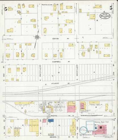 Sanborn Fire Insurance Map from Willmar, Kandiyohi County, Minnesota (1925), Sheet #0005 - Historic Sanborn Fire Insurance Map Print, vintage old map wall art, antique decor, genealogy gift, Minnesota Minnesota map