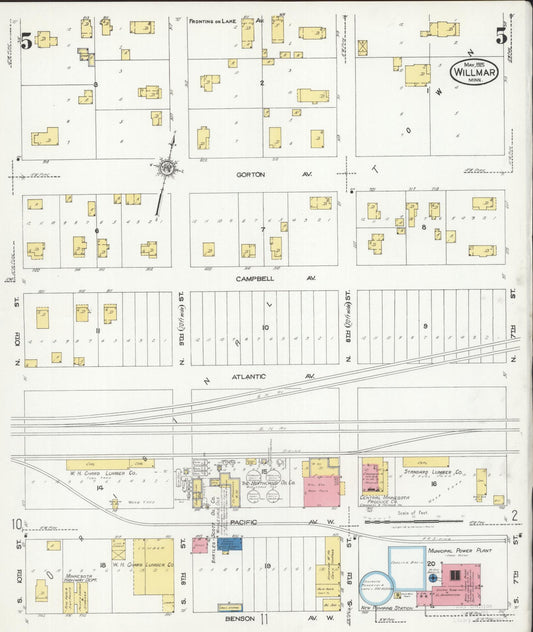 Sanborn Fire Insurance Map from Willmar, Kandiyohi County, Minnesota (1925), Sheet #0005 - Historic Sanborn Fire Insurance Map Print, vintage old map wall art, antique decor, genealogy gift, Minnesota Minnesota map