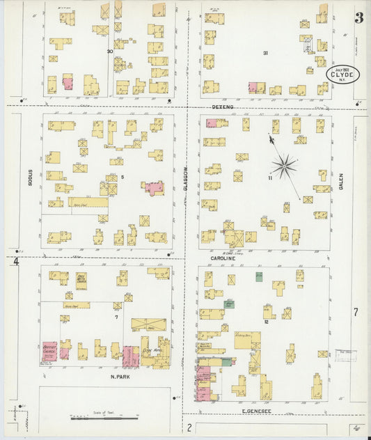 Sanborn Fire Insurance Map from Clyde, Wayne County, New York (1901), Sheet #0003 - Historic Sanborn Fire Insurance Map Print, vintage old map wall art, antique decor, genealogy gift, New York New York map