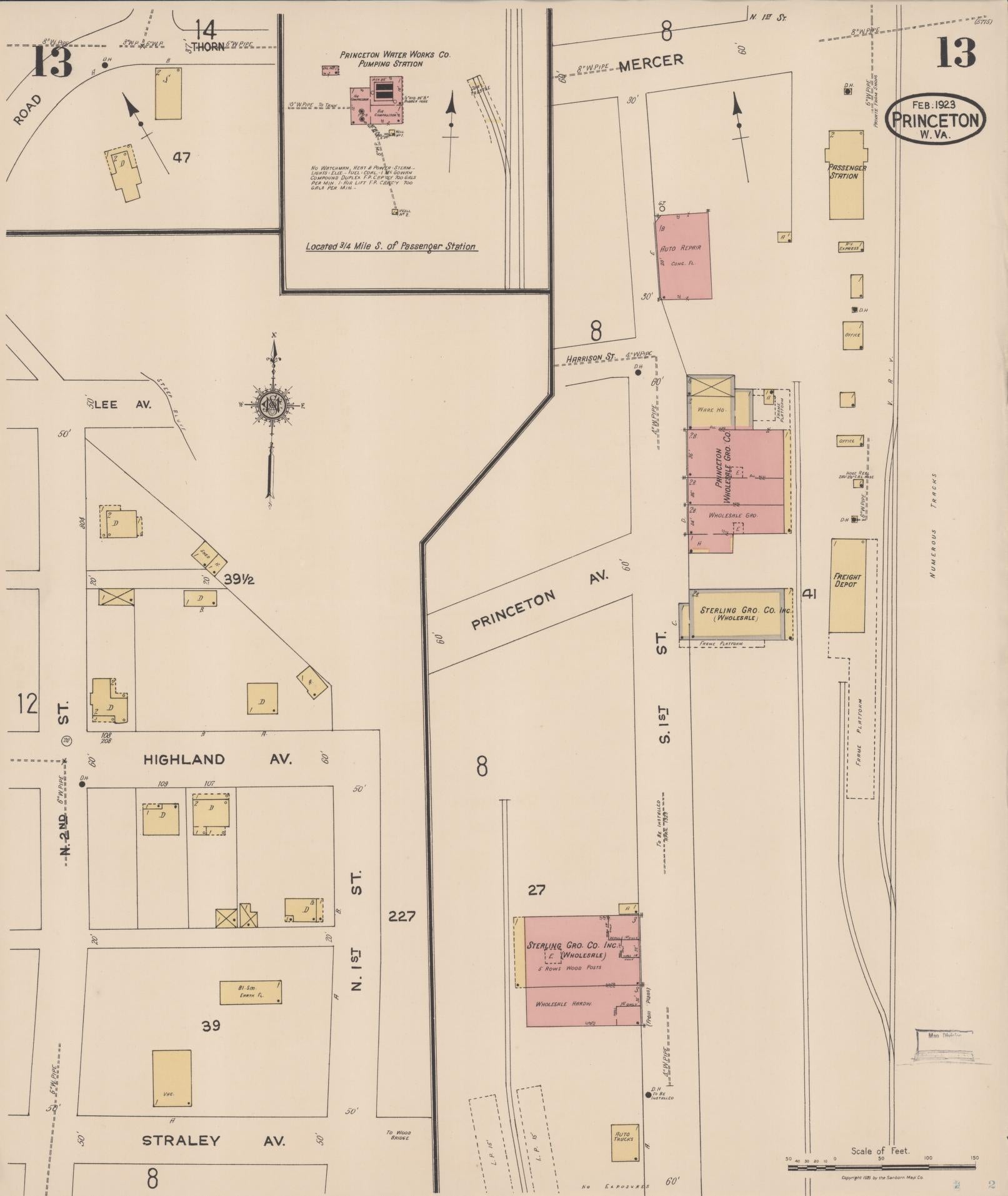 Sanborn Fire Insurance Map from Princeton, Mercer County, West Virginia (1923), Sheet #0013 - Complete Map Set gallery image, historic Sanborn map, vintage wall art, West Virginia West Virginia