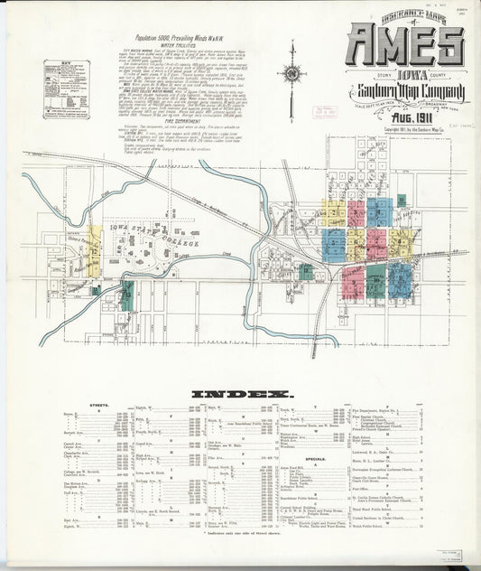 Sanborn Fire Insurance Map from Ames, Story County, Iowa (1911), Sheet #0001 - Historic Sanborn Fire Insurance Map Print