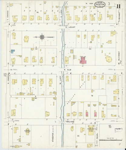 Sanborn Fire Insurance Map from Denton, Denton County, Texas (1912), Sheet #0011 - Historic Sanborn Fire Insurance Map Print, vintage old map wall art, antique decor, genealogy gift, Texas Texas map