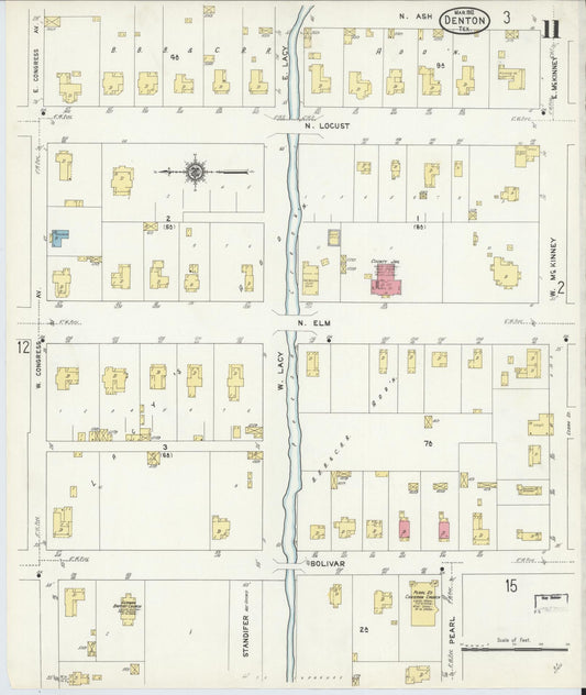 Sanborn Fire Insurance Map from Denton, Denton County, Texas (1912), Sheet #0011 - Historic Sanborn Fire Insurance Map Print, vintage old map wall art, antique decor, genealogy gift, Texas Texas map