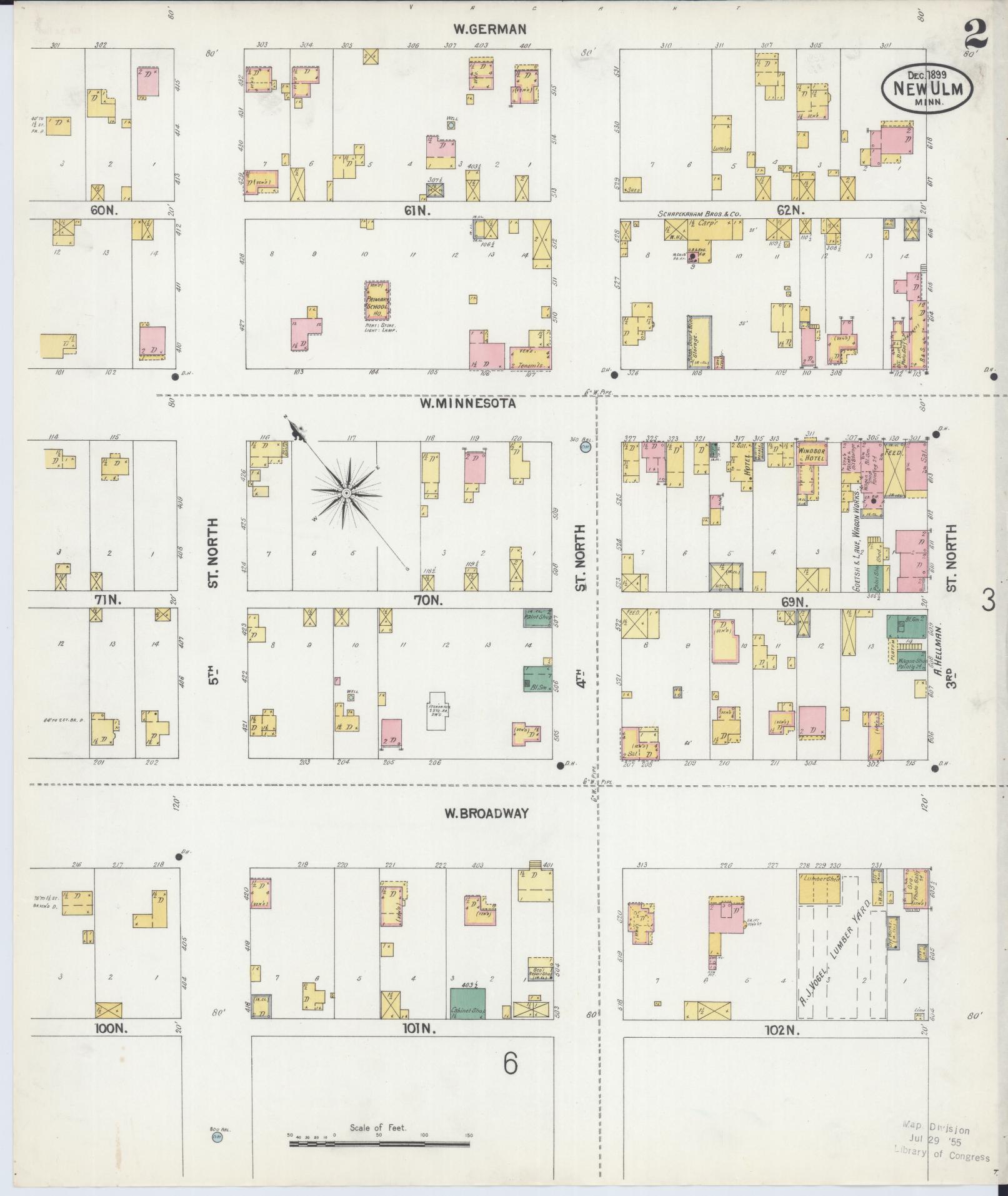 Sanborn Fire Insurance Map from New Ulm, Brown County, Minnesota (1899), Sheet #0002 - Historic Sanborn Fire Insurance Map Print, vintage old map wall art, antique decor, genealogy gift, Minnesota Minnesota map