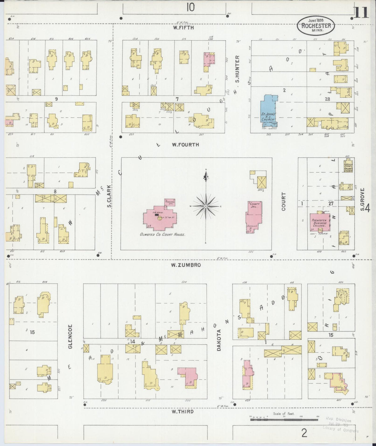 Sanborn Fire Insurance Map from Rochester, Olmsted County, Minnesota (1899), Sheet #0011 - Historic Sanborn Fire Insurance Map Print, vintage old map wall art, antique decor, genealogy gift, Minnesota Minnesota map