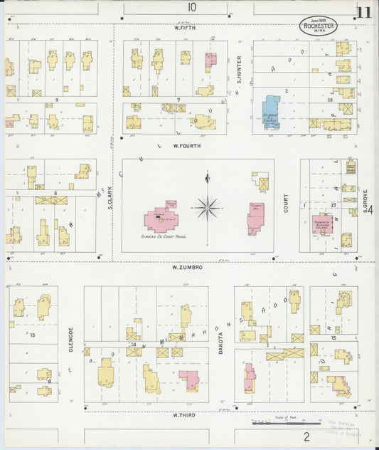 Sanborn Fire Insurance Map from Rochester, Olmsted County, Minnesota (1899), Sheet #0011 - Historic Sanborn Fire Insurance Map Print, vintage old map wall art, antique decor, genealogy gift, Minnesota Minnesota map