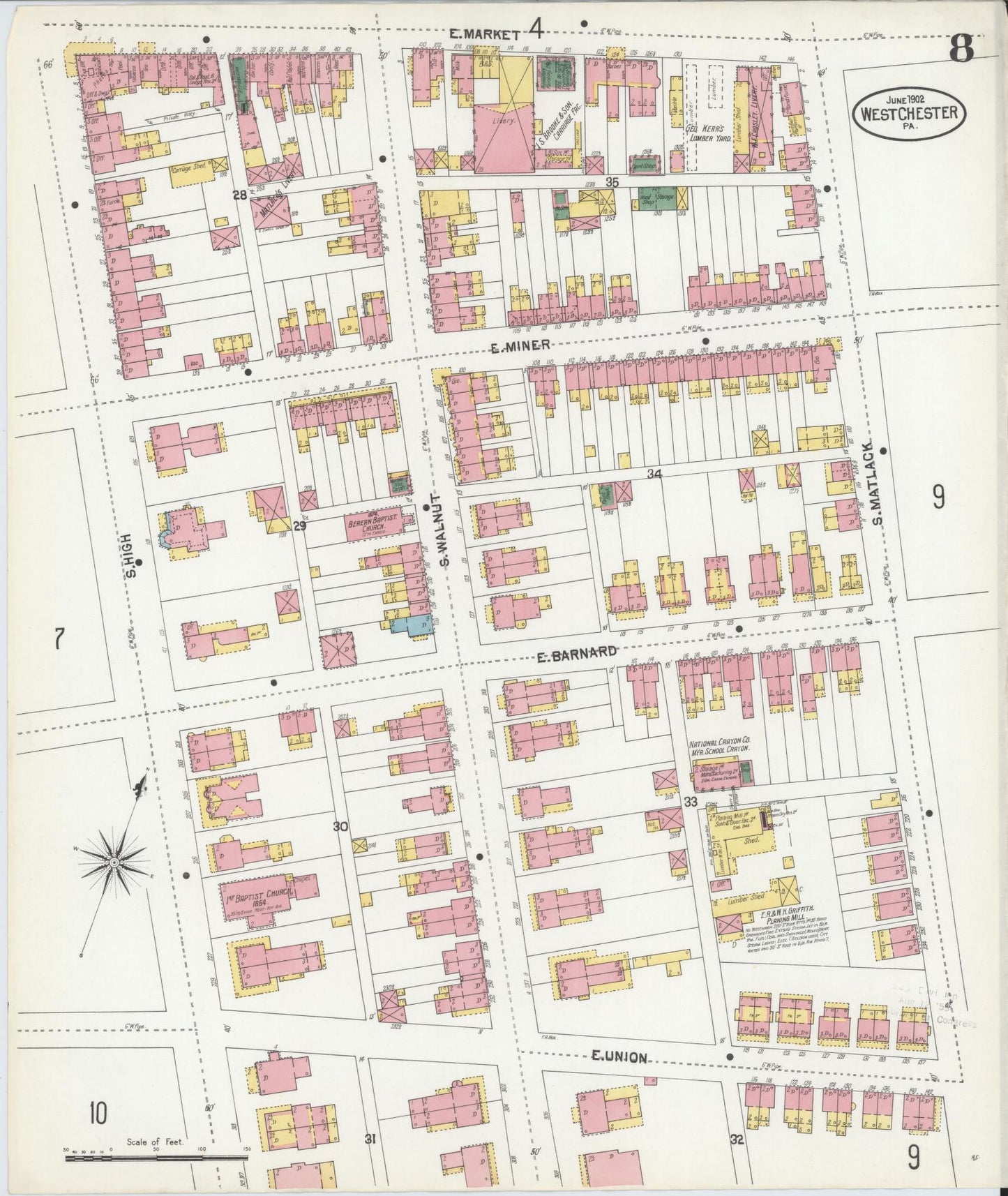 Sanborn Fire Insurance Map from West Chester, Chester County, Pennsylvania (1902), Sheet #0008 - Complete Map Set gallery image, historic Sanborn map, vintage wall art, Pennsylvania Pennsylvania