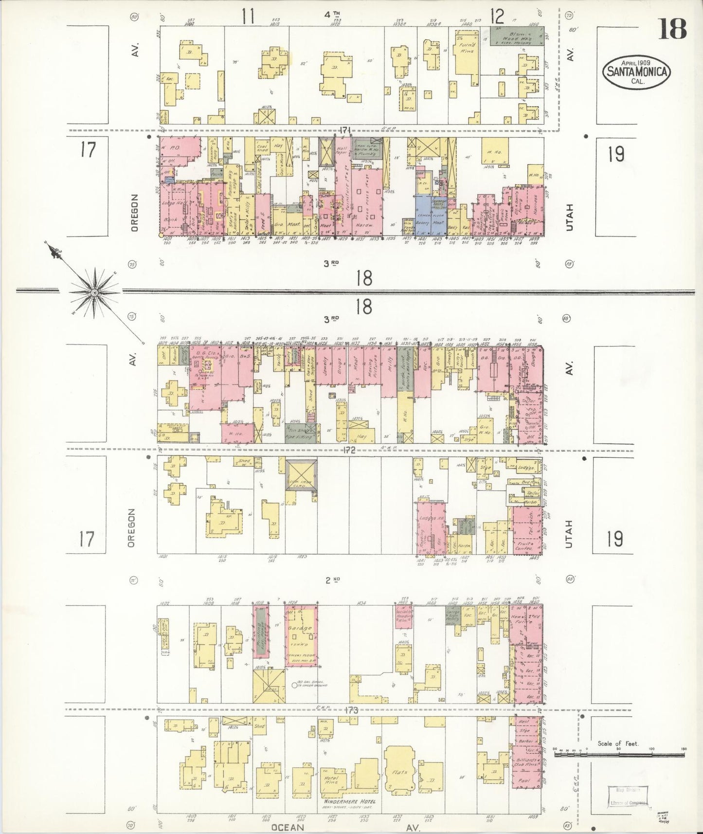 Sanborn Fire Insurance Map from Santa Monica, Los Angeles County, California (1909), Sheet #0018 - Complete Map Set gallery image, historic Sanborn map, vintage wall art, California California