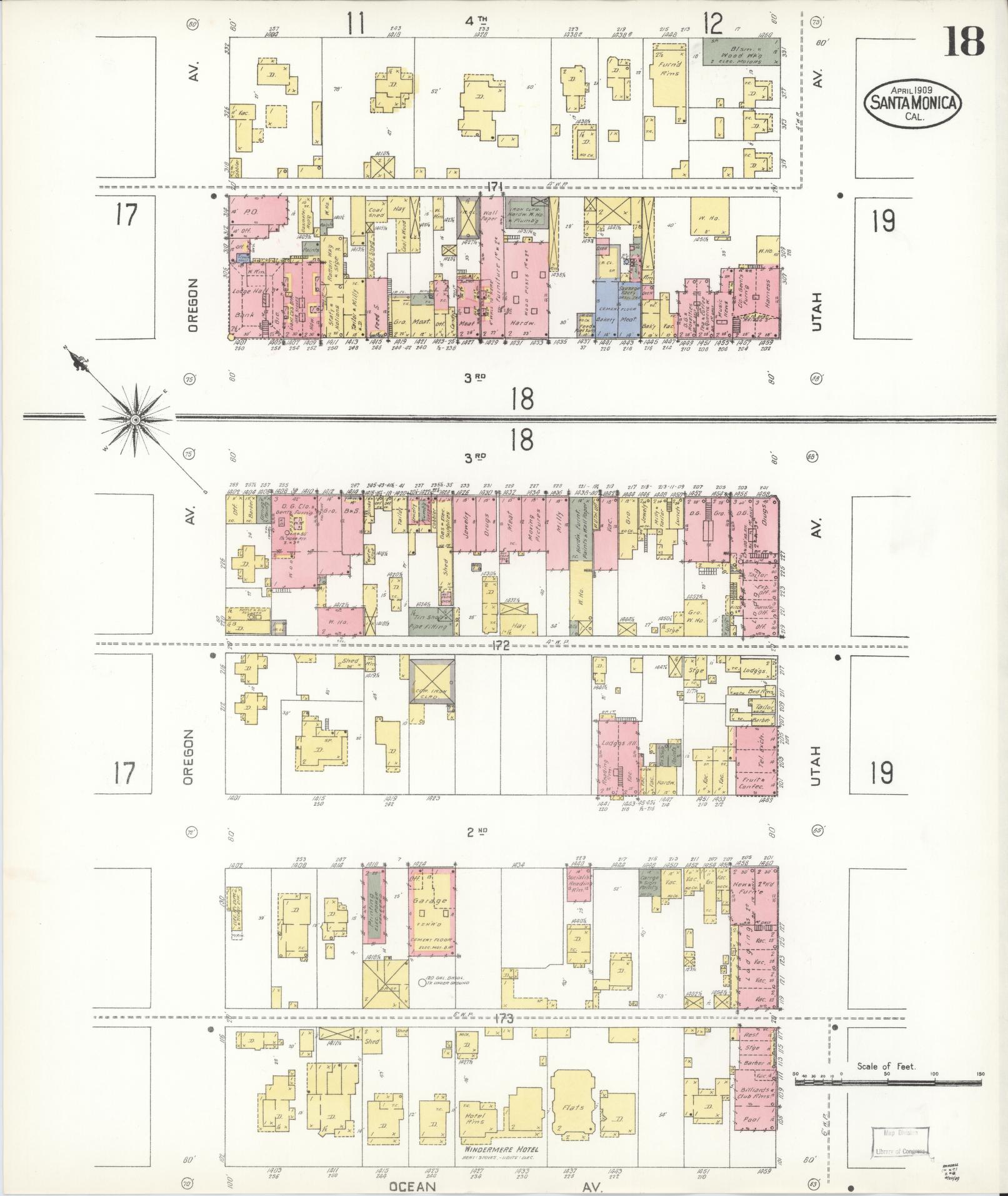 Sanborn Fire Insurance Map from Santa Monica, Los Angeles County, California (1909), Sheet #0018 - Complete Map Set gallery image, historic Sanborn map, vintage wall art, California California