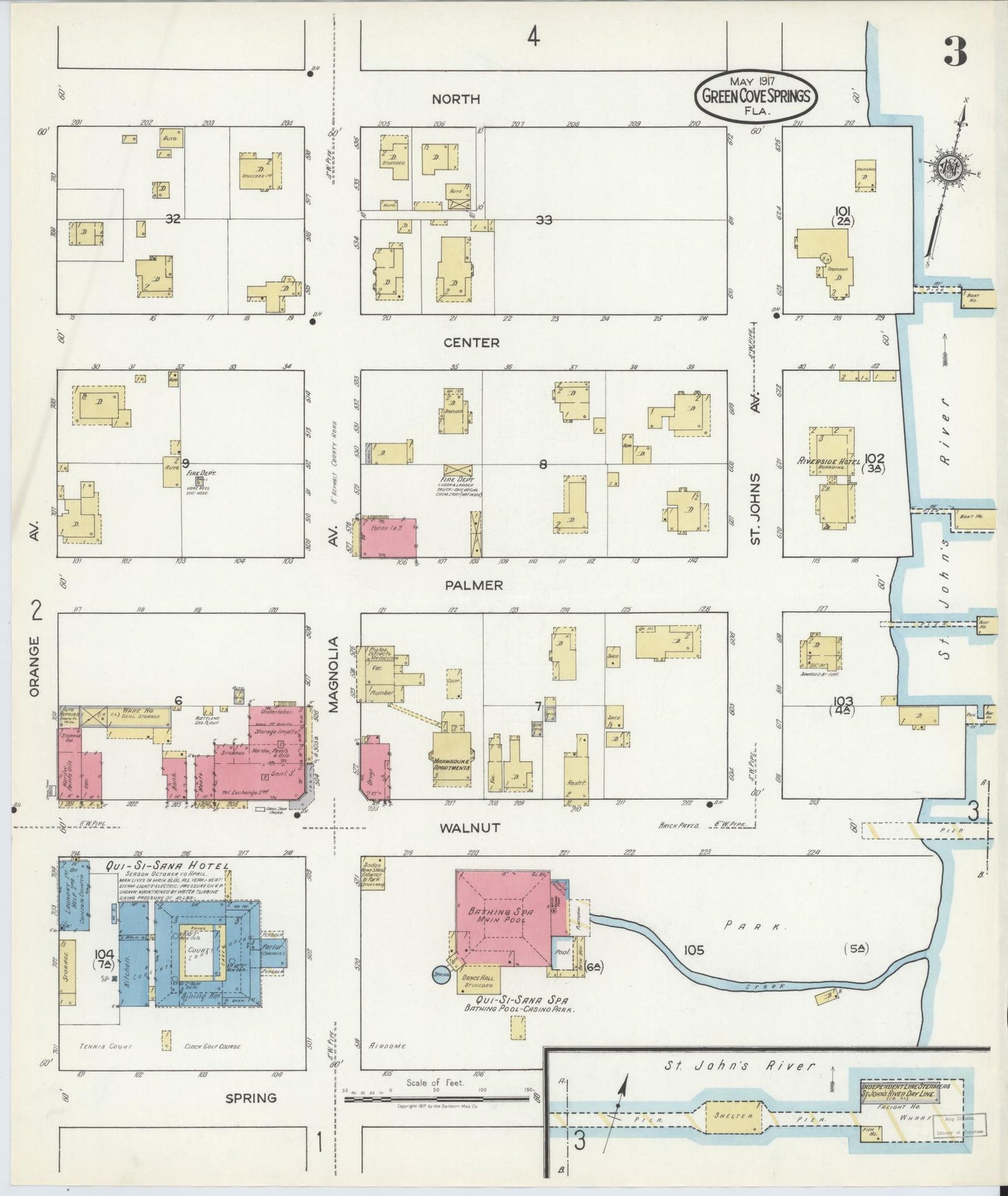 Sanborn Fire Insurance Map from Green Cove Springs, Clay County, Florida (1917), Sheet #0003 - Complete Map Set gallery image, historic Sanborn map, vintage wall art, Florida Florida