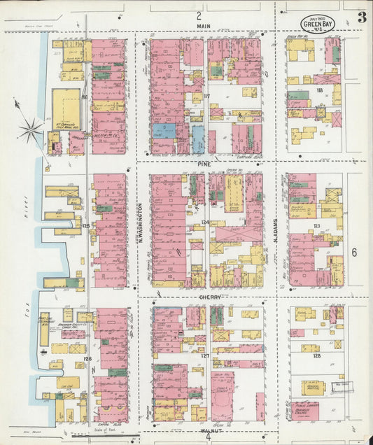 Sanborn Fire Insurance Map from Green Bay, Brown County, Wisconsin (1900), Sheet #0003 - Historic Sanborn Fire Insurance Map Print, vintage old map wall art, antique decor, genealogy gift, Wisconsin Wisconsin map