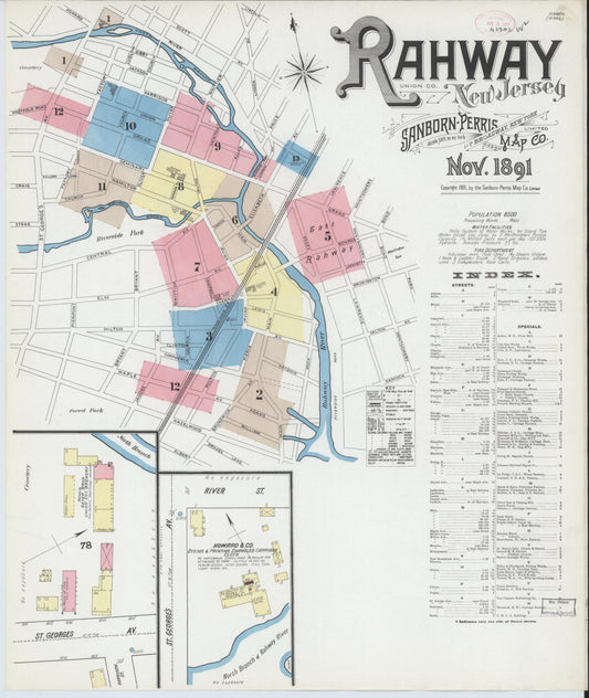 Sanborn Fire Insurance Map from Rahway, Union County, New Jersey. (1891) – Historic Sanborn Fire Insurance Map Print