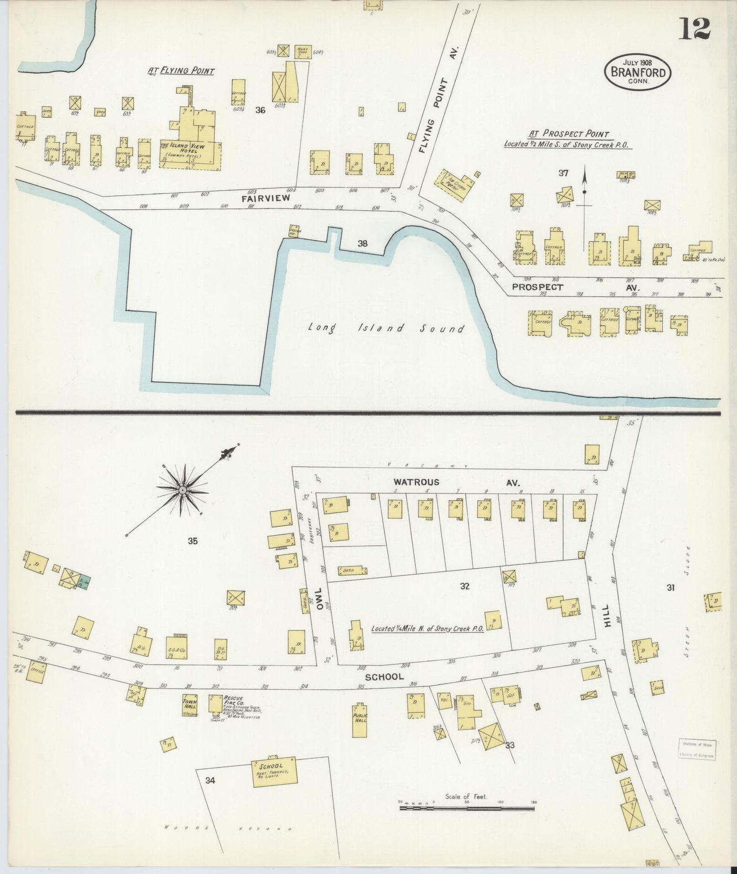 Sanborn Fire Insurance Map from Branford, New Haven County, Connecticut (1908), Sheet #0012 - Complete Map Set gallery image, historic Sanborn map, vintage wall art, Connecticut Connecticut