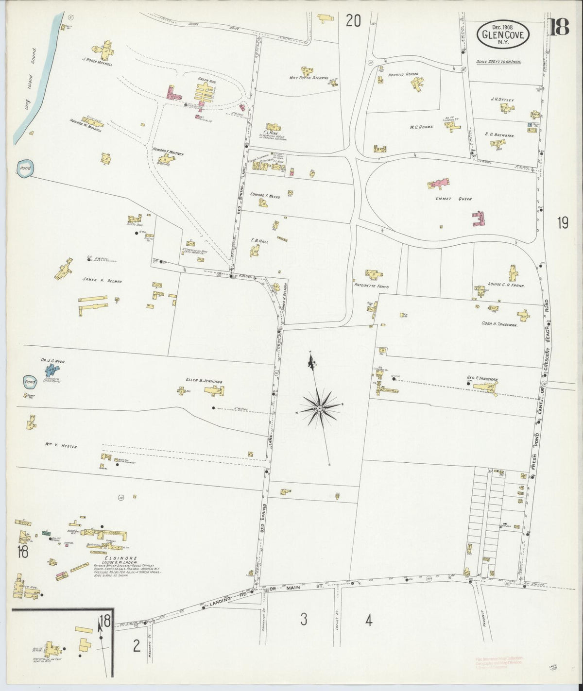 Sanborn Fire Insurance Map from Glen Cove, Nassau County, New York (1908), Sheet #0018 - Complete Map Set gallery image, historic Sanborn map, vintage wall art, New York New York