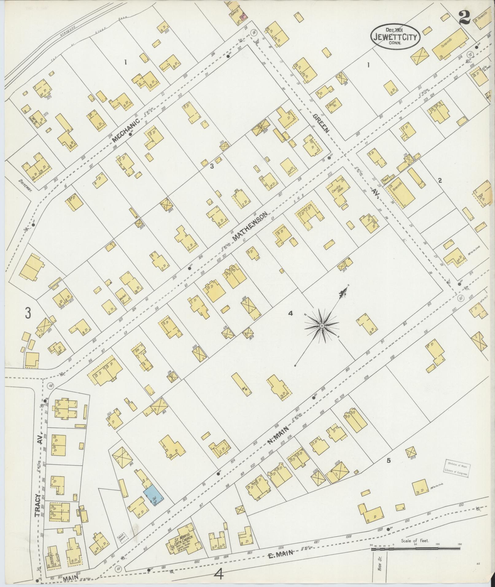 Sanborn Fire Insurance Map from Jewett City, New London County, Connecticut (1901), Sheet #0002 - Complete Map Set gallery image, historic Sanborn map, vintage wall art, Connecticut Connecticut
