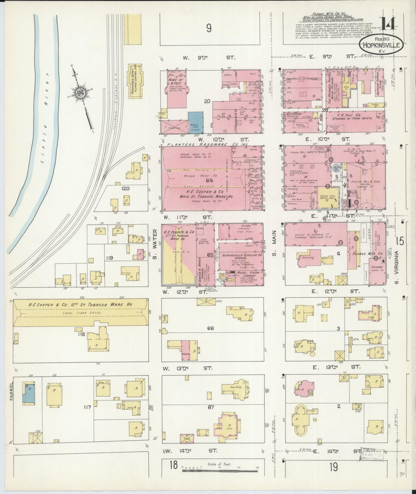 Sanborn Fire Insurance Map from Hopkinsville, Christian County, Kentucky (1913), Sheet #0014 - Complete Map Set gallery image, historic Sanborn map, vintage wall art, Kentucky Kentucky