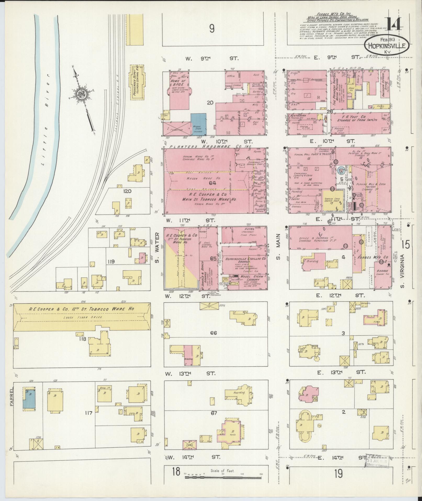 Sanborn Fire Insurance Map from Hopkinsville, Christian County, Kentucky (1913), Sheet #0014 - Complete Map Set gallery image, historic Sanborn map, vintage wall art, Kentucky Kentucky
