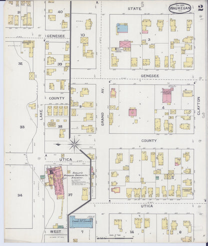 Sanborn Fire Insurance Map from Waukegan, Lake County, Illinois (1894), Sheet #0002 - Complete Map Set gallery image, historic Sanborn map, vintage wall art, Illinois Illinois