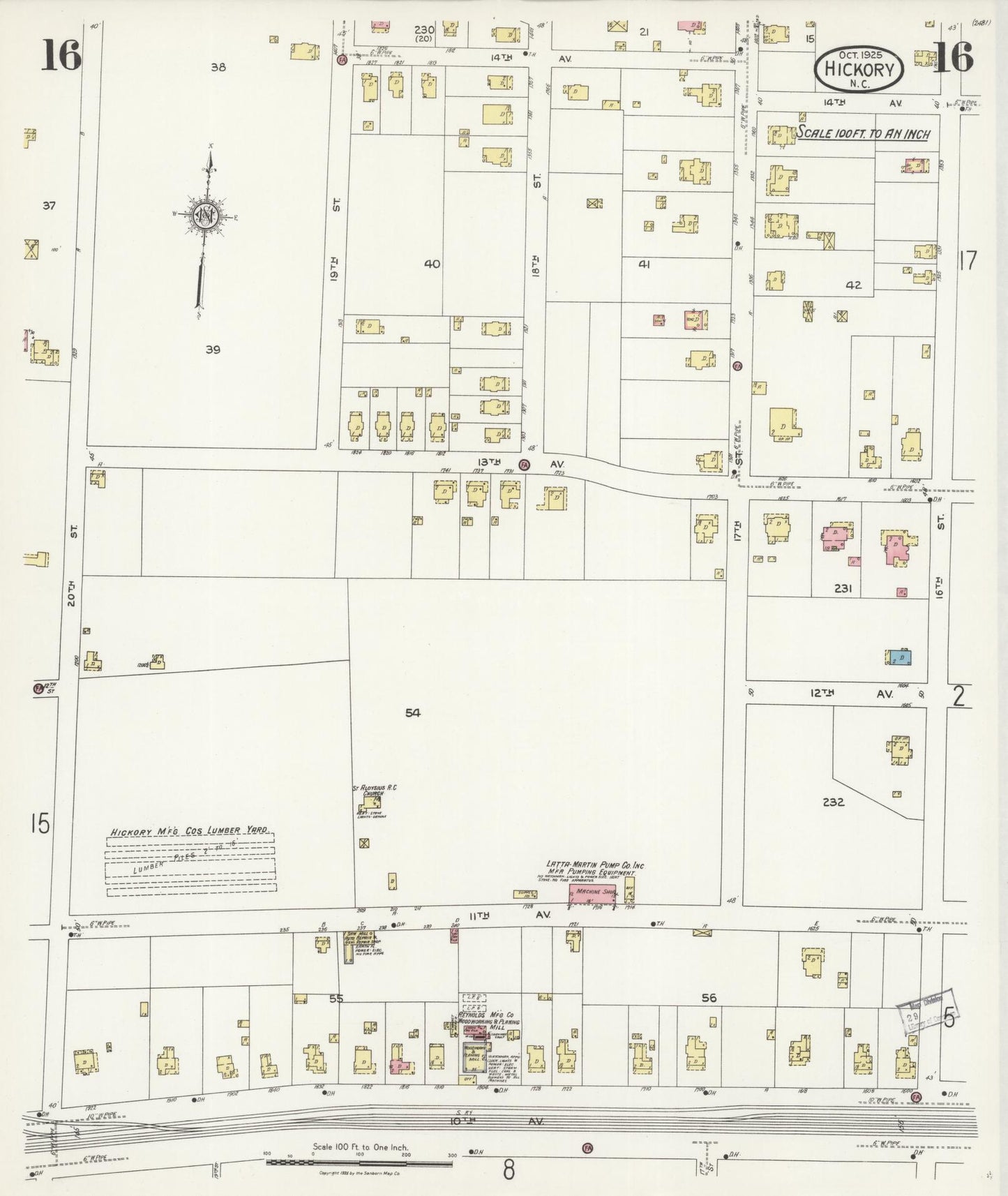 Sanborn Fire Insurance Map from Hickory, Catawba County, North Carolina (1925), Sheet #0016 - Complete Map Set gallery image, historic Sanborn map, vintage wall art, North Carolina North Carolina