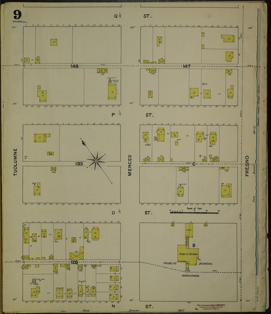 Sanborn Fire Insurance Map from Fresno, Fresno County, California (1888), Sheet #0009 - Historic Sanborn Fire Insurance Map Print, vintage old map wall art, antique decor, genealogy gift, California California map