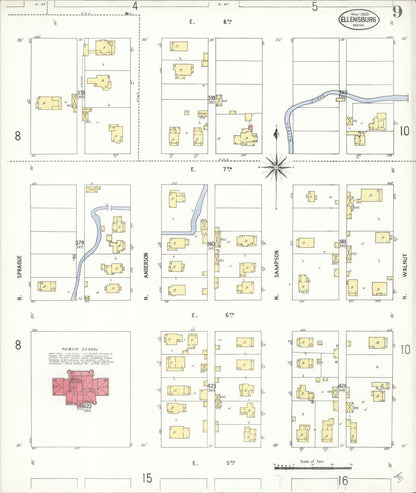 Sanborn Fire Insurance Map from Ellensburg, Kittitas County, Washington (1909), Sheet #0009 - Complete Map Set gallery image, historic Sanborn map, vintage wall art, Washington Washington