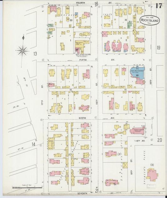 Sanborn Fire Insurance Map from Rock Island, Rock Island County, Illinois (1898), Sheet #0017 - Historic Sanborn Fire Insurance Map Print, vintage old map wall art, antique decor, genealogy gift, Illinois Illinois map