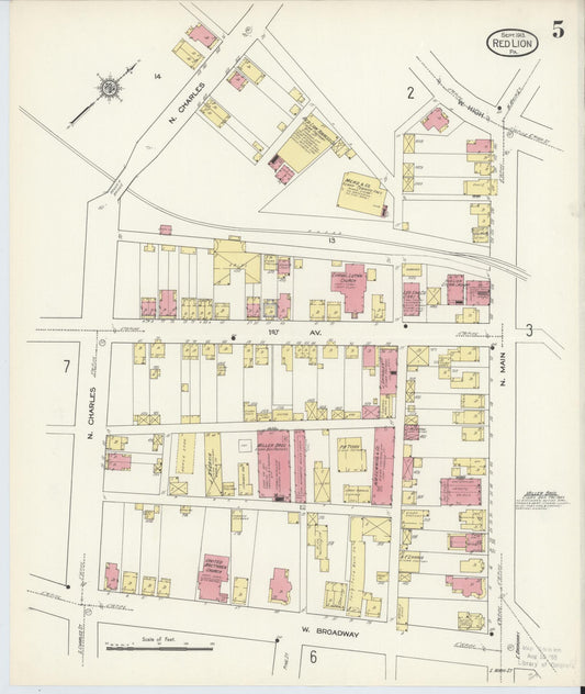 Sanborn Fire Insurance Map from Red Lion, York County, Pennsylvania (1913), Sheet #0005 - Historic Sanborn Fire Insurance Map Print, vintage old map wall art, antique decor, genealogy gift, Pennsylvania Pennsylvania map