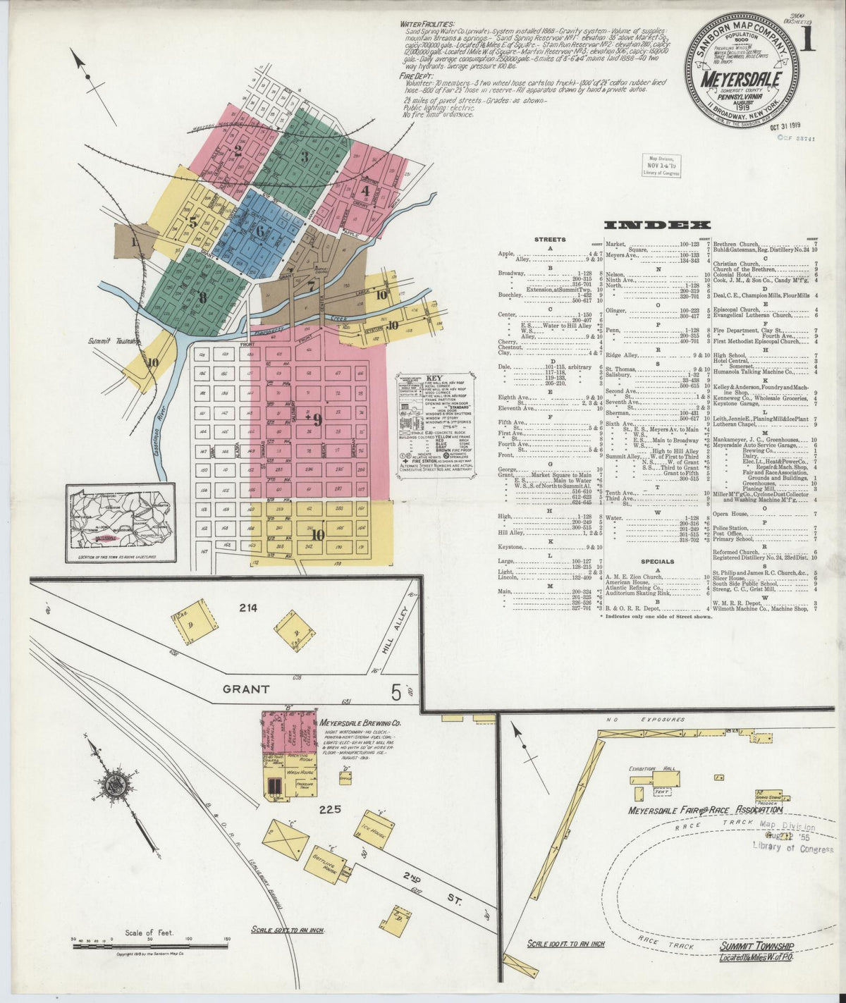 Sanborn Fire Insurance Map from Meyersdale, Somerset County, Pennsylvania (1919), Sheet #0001 - Complete Map Set gallery image, historic Sanborn map, vintage wall art, Pennsylvania Pennsylvania