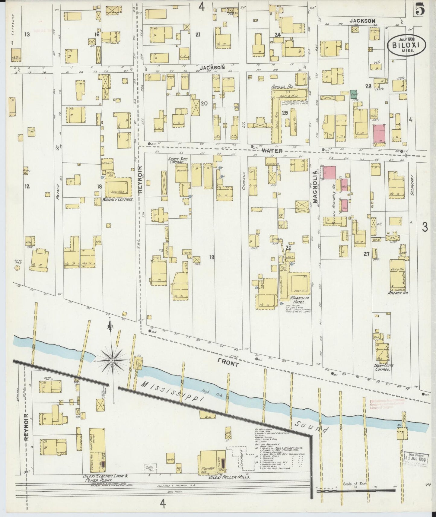 Sanborn Fire Insurance Map from Biloxi, Harrison County, Mississippi (1898), Sheet #0005 - Historic Sanborn Fire Insurance Map Print, vintage old map wall art, antique decor, genealogy gift, Mississippi Mississippi map