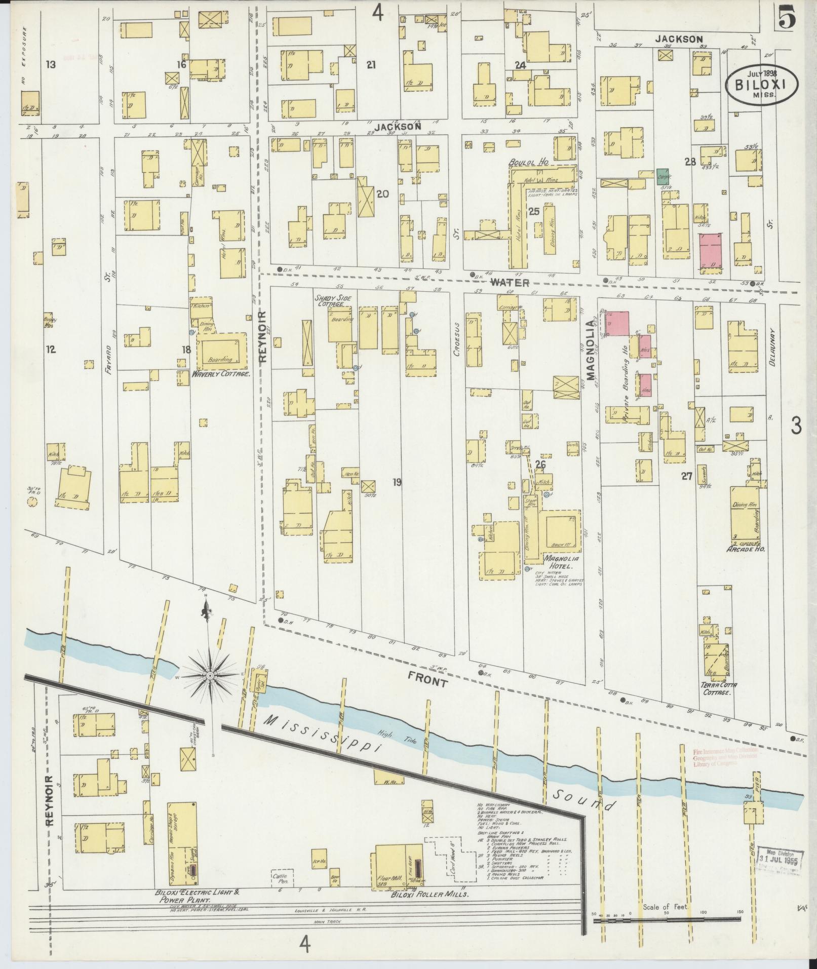 Sanborn Fire Insurance Map from Biloxi, Harrison County, Mississippi (1898), Sheet #0005 - Historic Sanborn Fire Insurance Map Print, vintage old map wall art, antique decor, genealogy gift, Mississippi Mississippi map