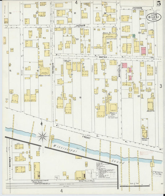 Sanborn Fire Insurance Map from Biloxi, Harrison County, Mississippi (1898), Sheet #0005 - Historic Sanborn Fire Insurance Map Print, vintage old map wall art, antique decor, genealogy gift, Mississippi Mississippi map